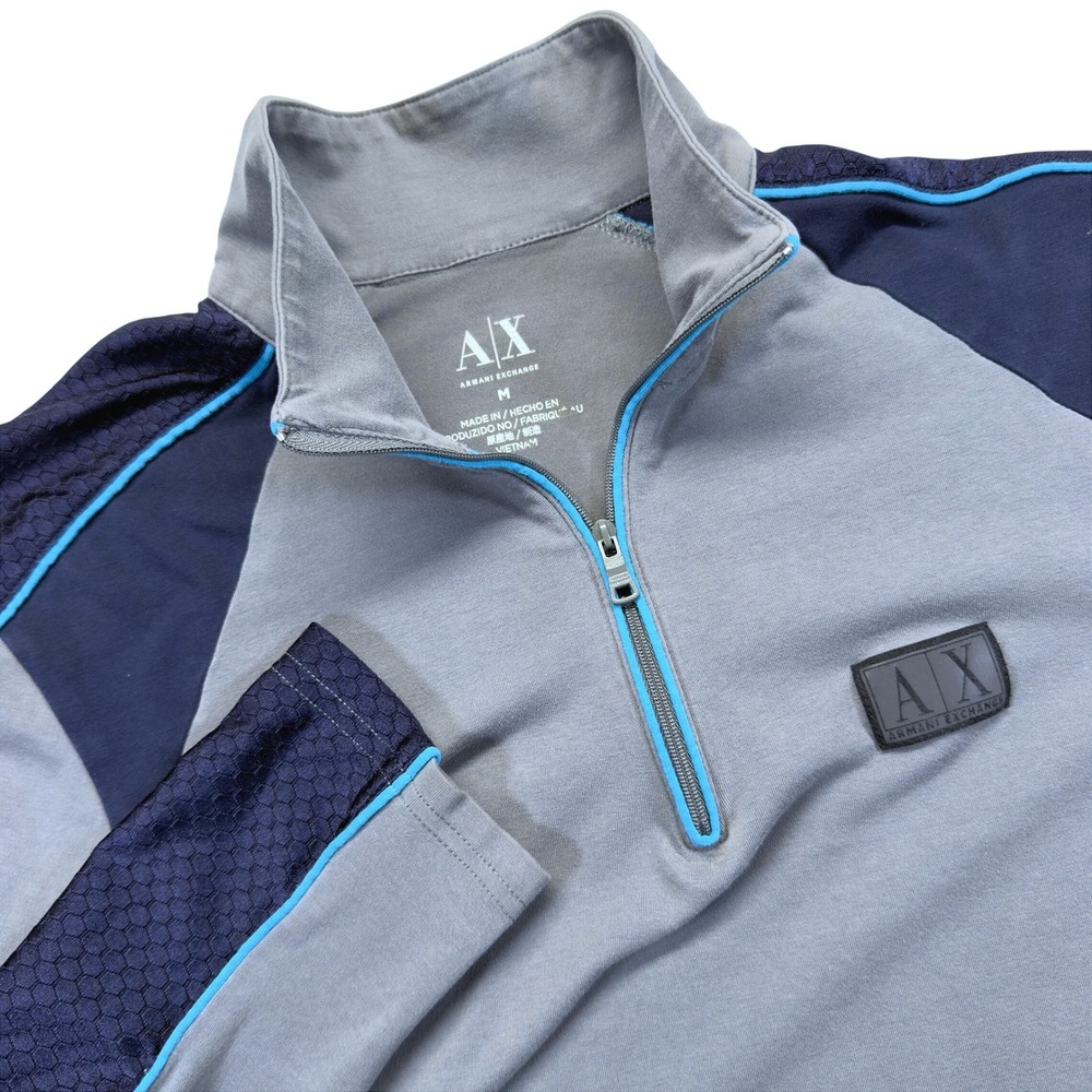 Armani Exchange Quarter Zip Pullover Mens M Gray Navy Colorblock Activewear Top